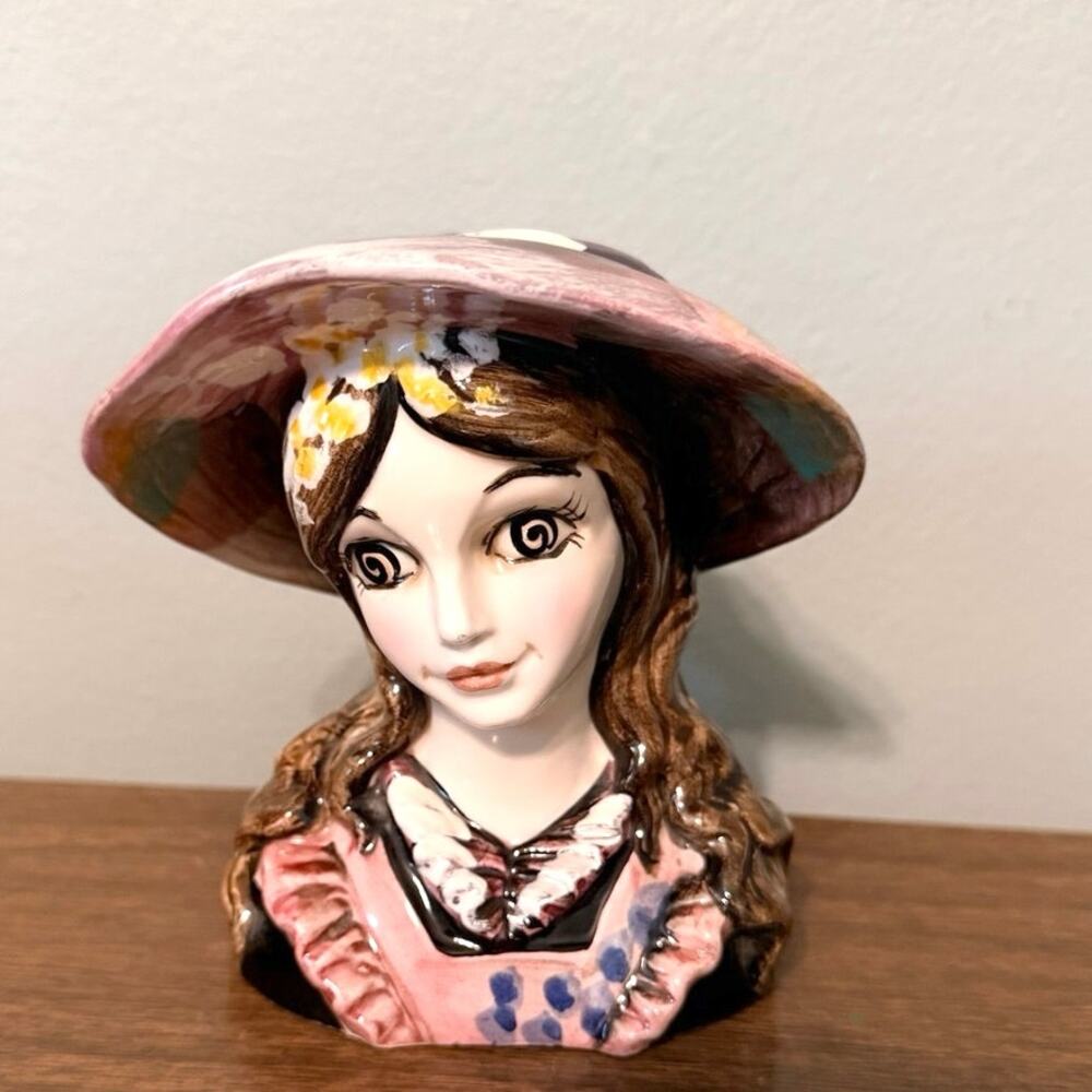 Vintage Richard Benit #474 Lady Head Hat Ceramic Planter Vase Olimco Japan